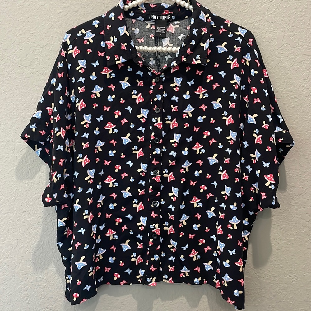 HotTopic mushroom butterfly button down blouse